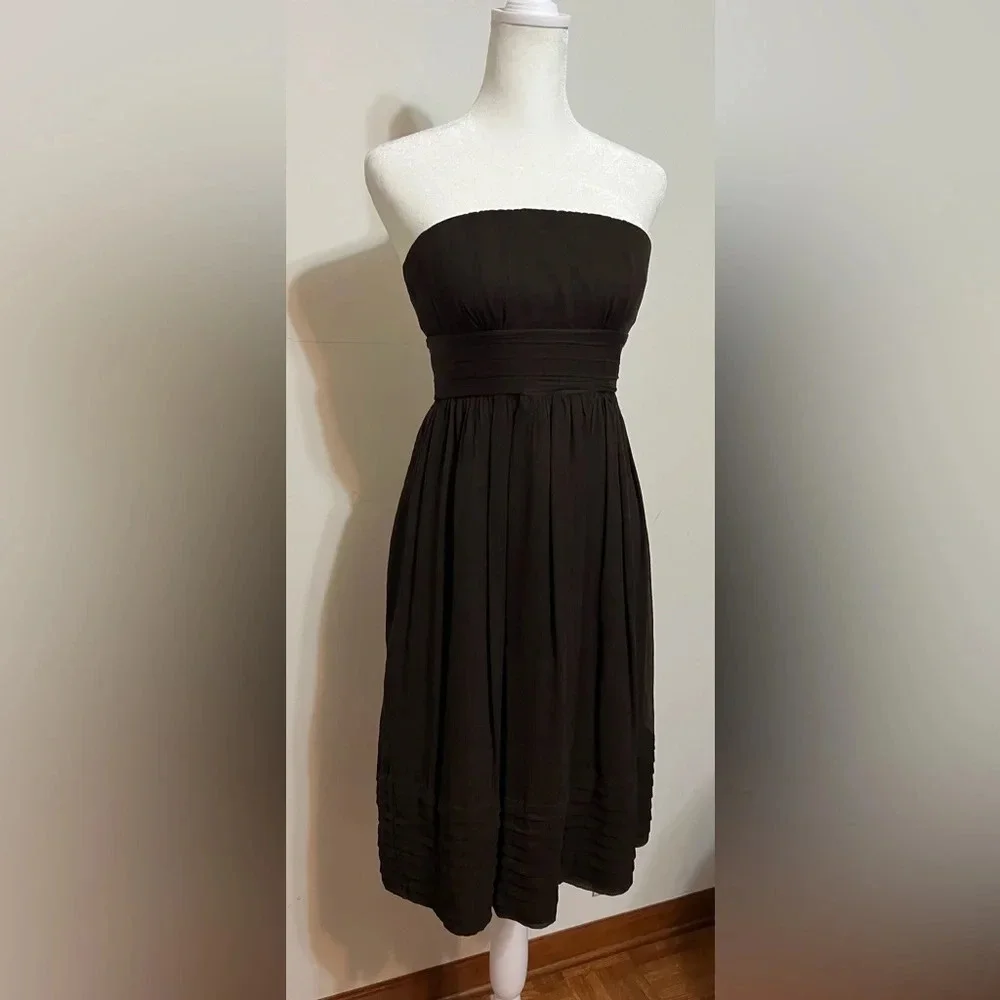 J. Crew Strapless Silk Chiffon Dress. Size 0.  Chocolate brown